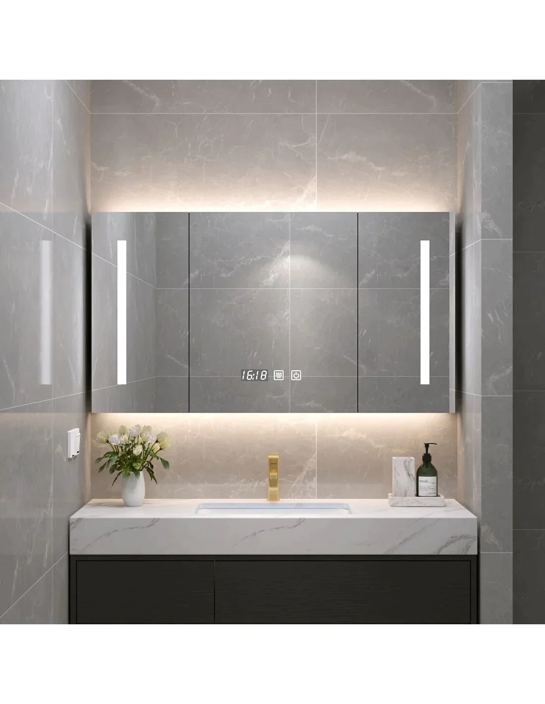 Dulap cu Oglinda LED 65x65 cm cu butoane led si dezaburire SPARKE model ZERKAL GLASS